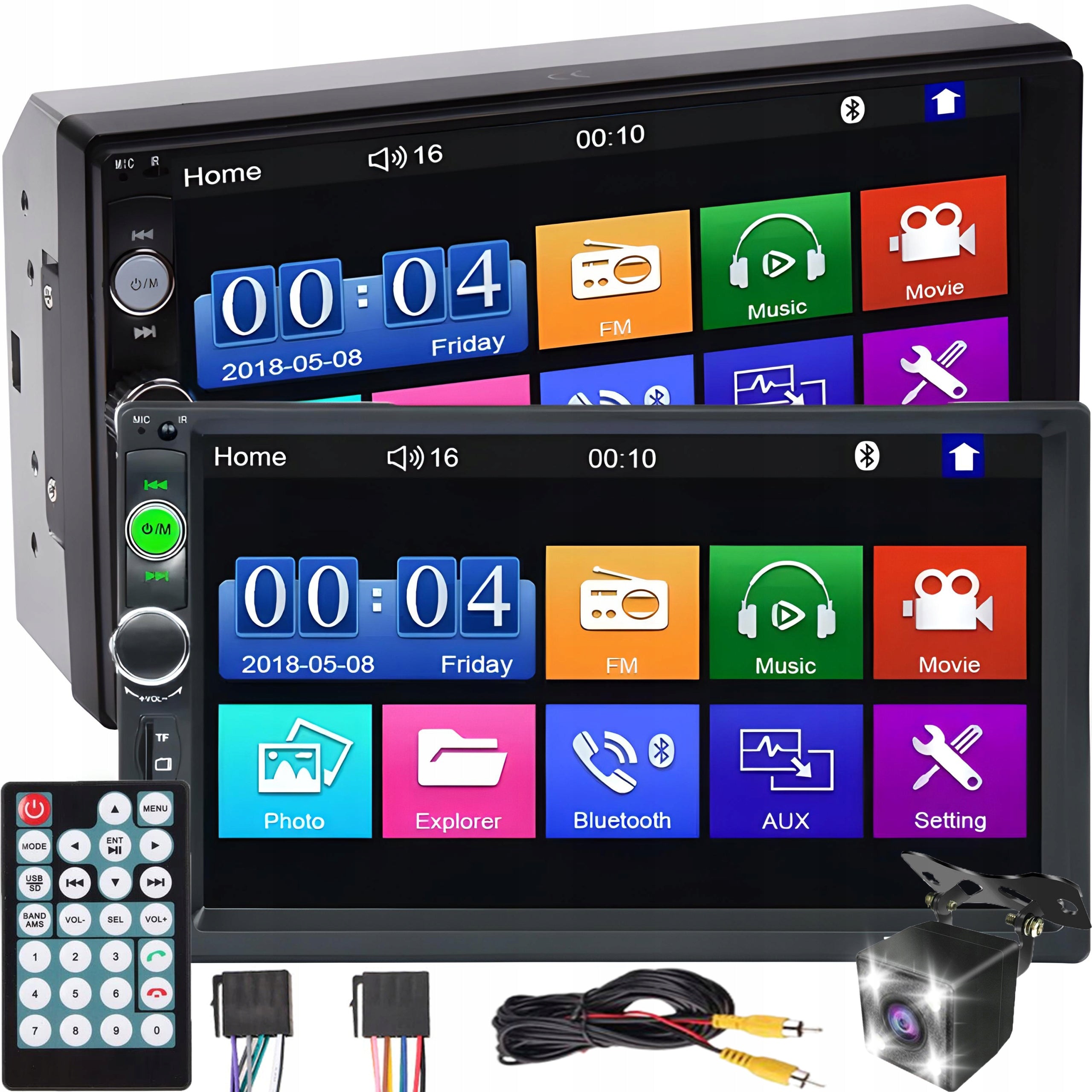 CAR RADIO BT 2 DIN 7" TOUCH MONITOR USB AUX SD + REVERSING CAMERA Brand RETOO