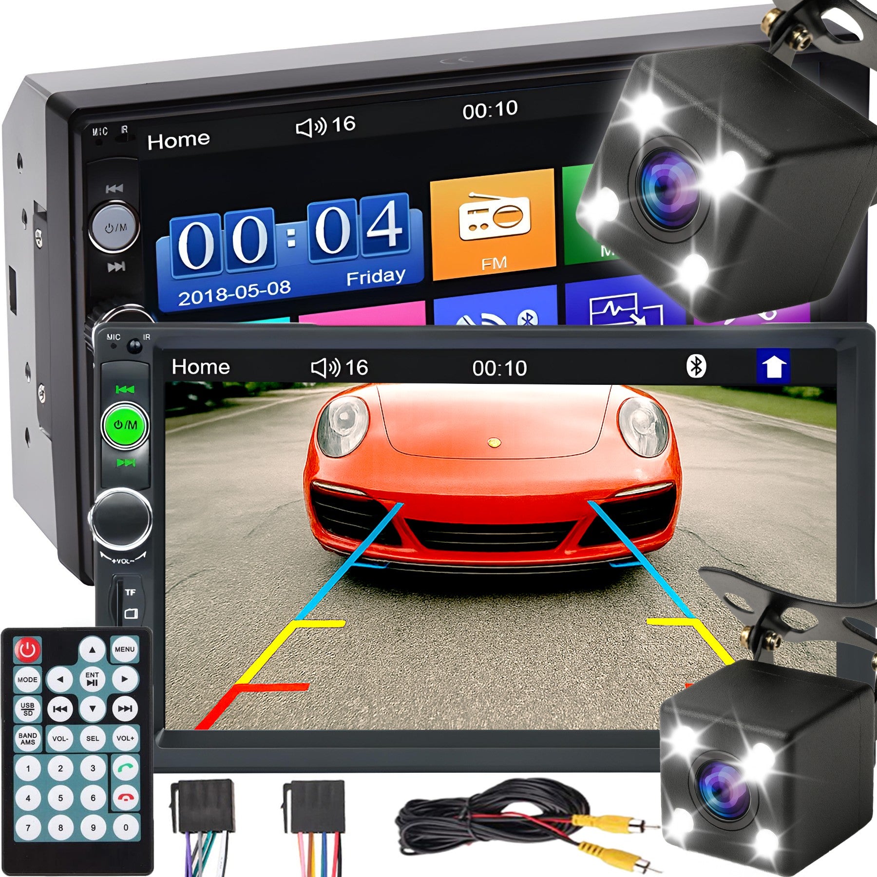 CAR RADIO BT 2 DIN 7" TOUCH MONITOR USB AUX SD + REVERSING CAMERA