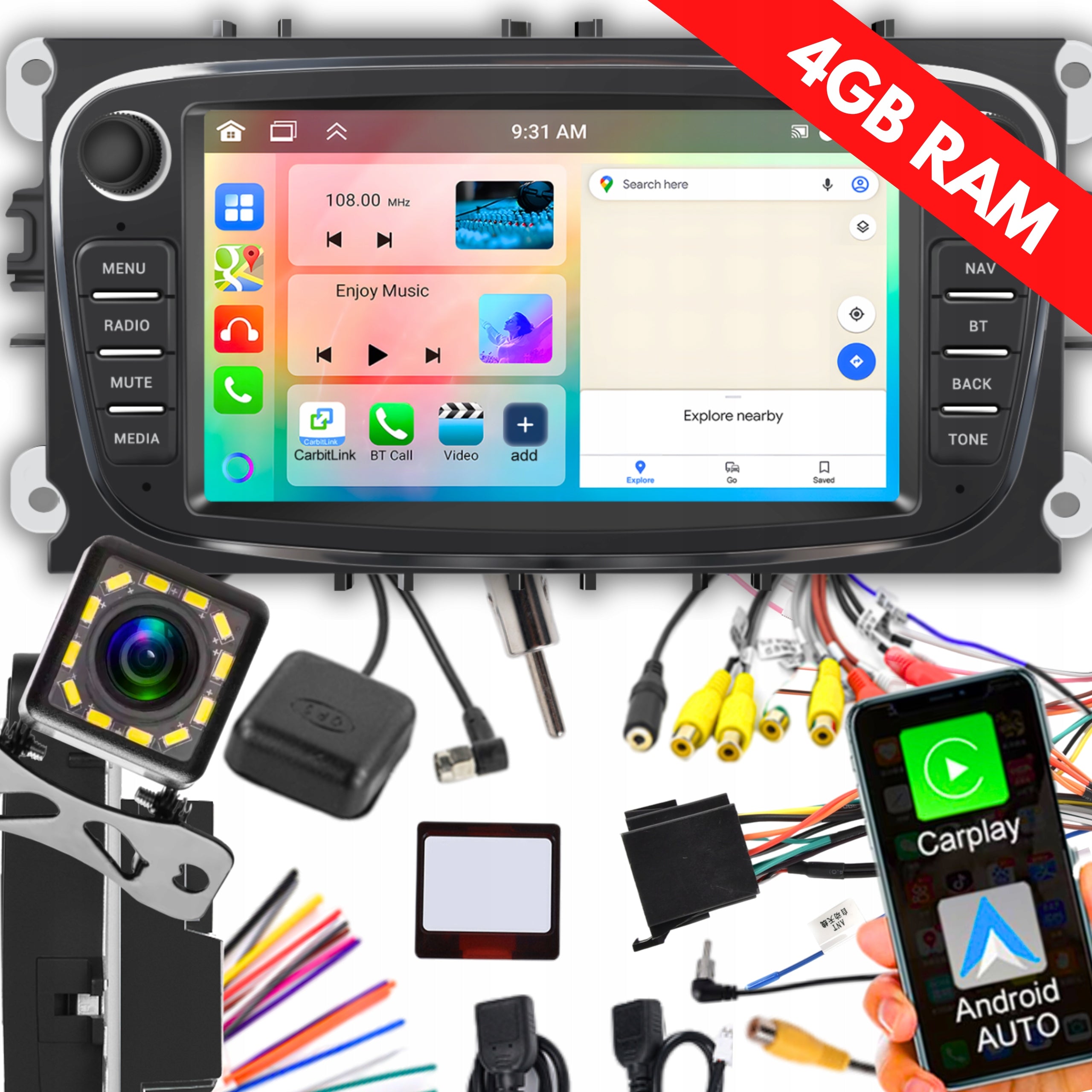 CAR RADIO FOR FORD MONDEO MK4 FOCUS MK2 MK3 GALAXY WIFI ANDROID 4GB