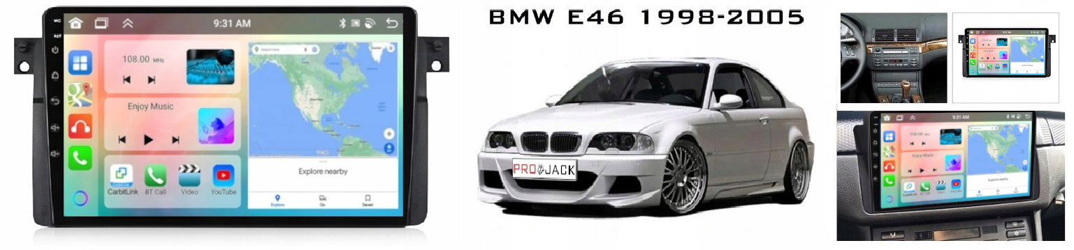 CAR RADIO GPS ANDROID BMW E46 1998-2005 CARPLAY WIFI USB 4GB 64GB Brand Projack