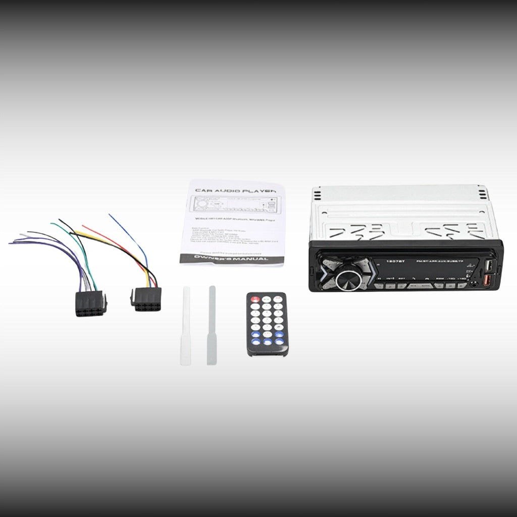 CAR RADIO USB AUX SD BLUETOOTH 1-DIN SET MICROPHONE REMOTE CONTROL BATTERY Manufacturer code radio samochodowe 1-DIN