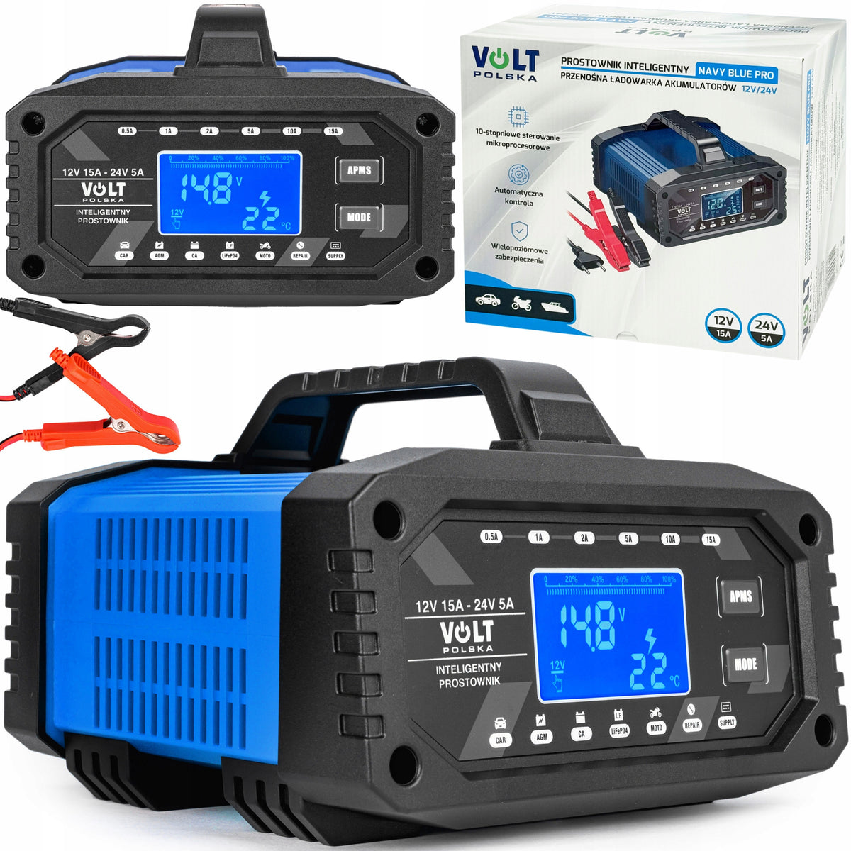 CAR RECTIFIER IMPULSE CHARGER 10in1 REPAIR FUNCTION 12V/24V 15A