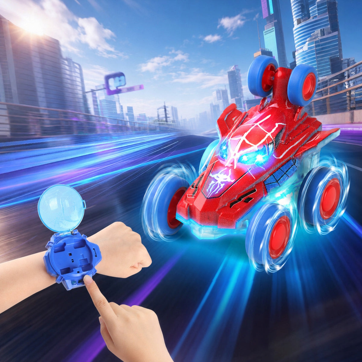 CAR REMOTE CONTROLLED RC WATCH TOY CAR SPIDER LED GIFT Packaging status original