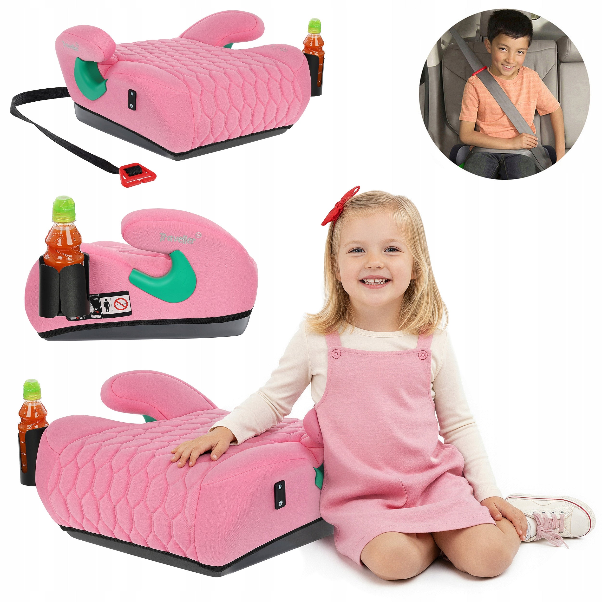 CAR SEAT PAD SEAT PINK QUILTED R129 125-150 CM