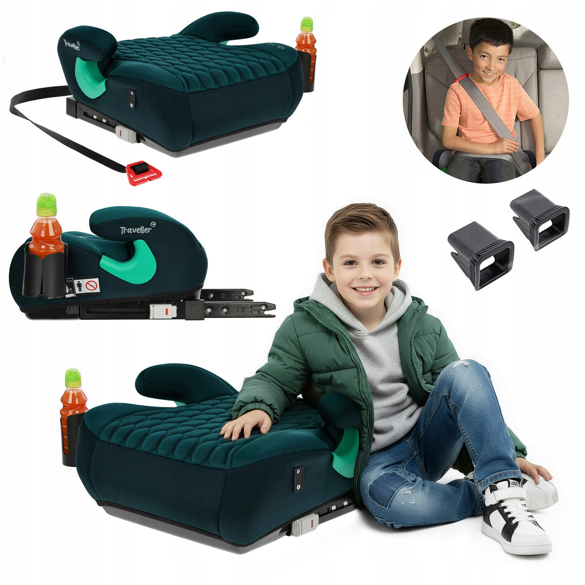 CAR SEAT PAD SEAT WITH ISOFIX GREEN R129 125-150 CM