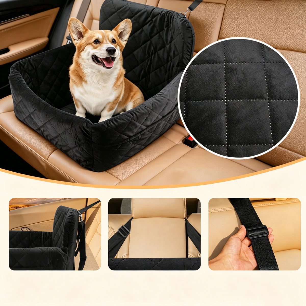 CAR SEAT TRANSPORTER FOR CAR – FOR DOG AND CAT WITH CAR LEASH Brand no brand