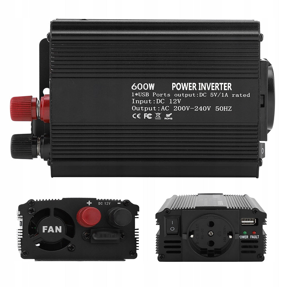 CAR SINE CONVERTER WITH SOLAR PANEL FROM 12V TO 220V 600W Packaging status original