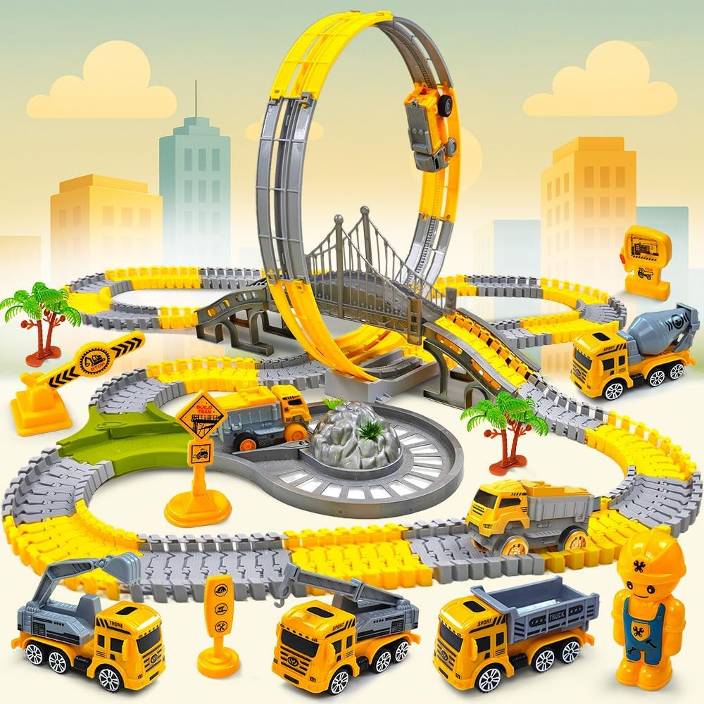 CAR TRACK RACING CONSTRUCTION SITE EXCAVATOR FIGURE 5 VEHICLES SET Kid's age 3+ years