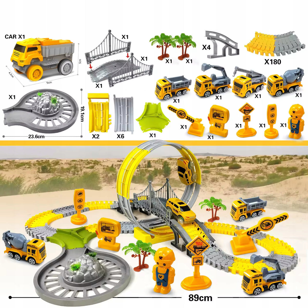 CAR TRACK RACING CONSTRUCTION SITE EXCAVATOR FIGURE 5 VEHICLES SET Packaging status original