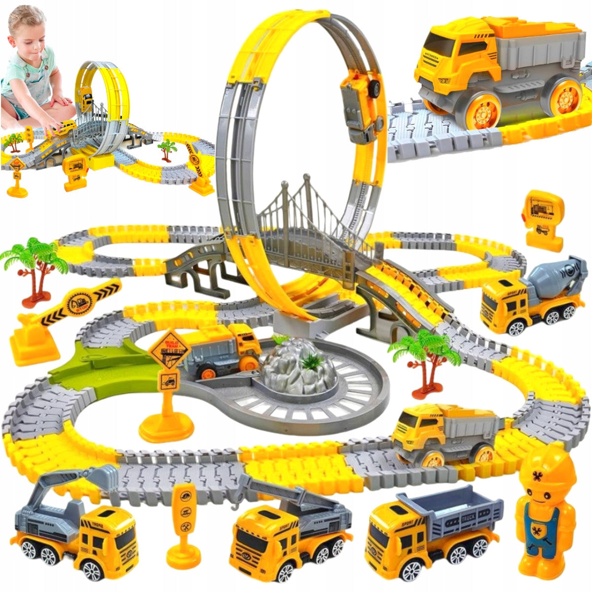 CAR TRACK RACING CONSTRUCTION SITE EXCAVATOR FIGURE 5 VEHICLES SET