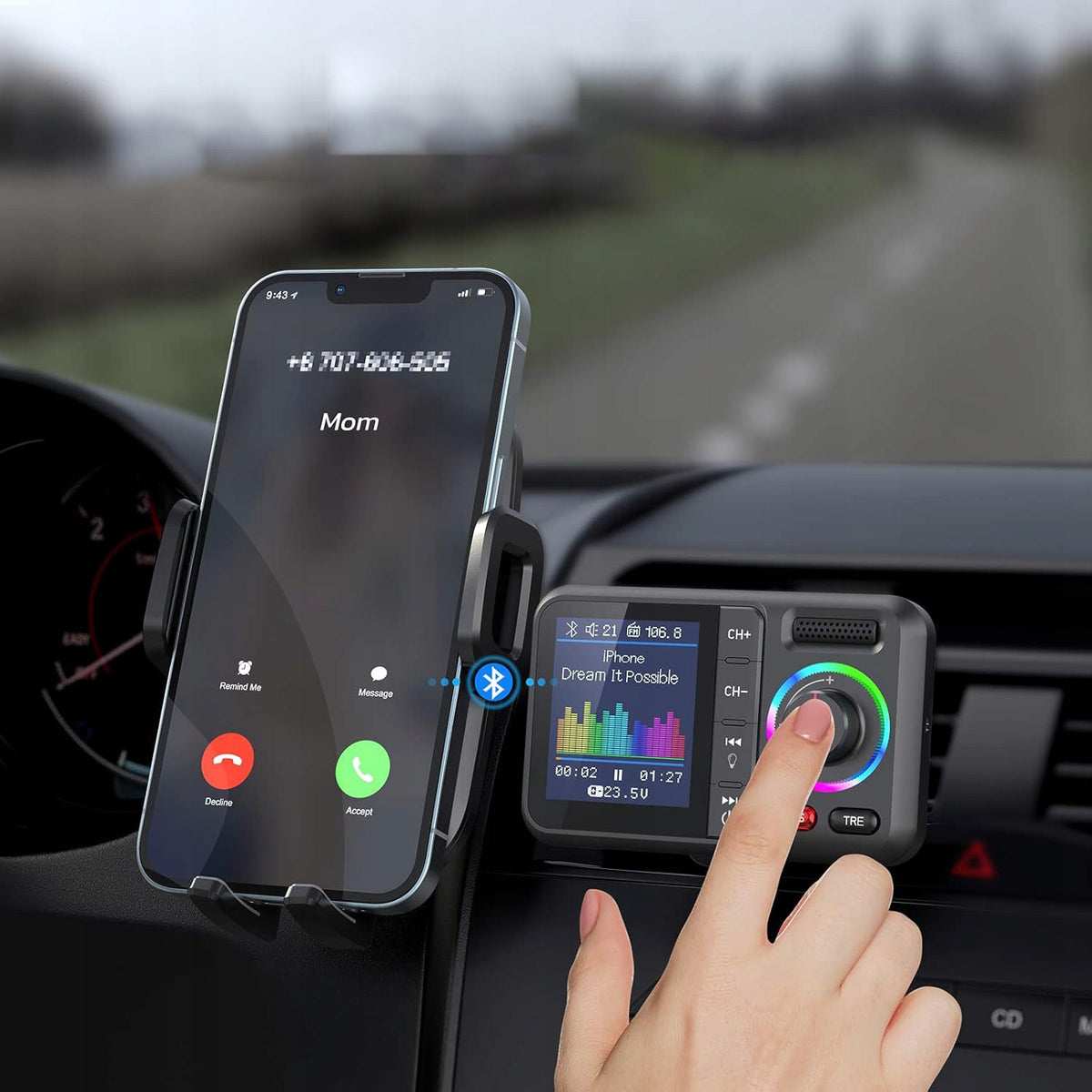 CAR TRANSMITTER BLUETOOTH MP3 PLAYER CHARGER LARGE SCREEN QC 3.0 Brand no brand