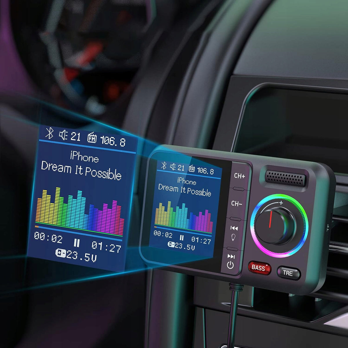 CAR TRANSMITTER BLUETOOTH MP3 PLAYER CHARGER LARGE SCREEN QC 3.0 Manufacturer code BT98L