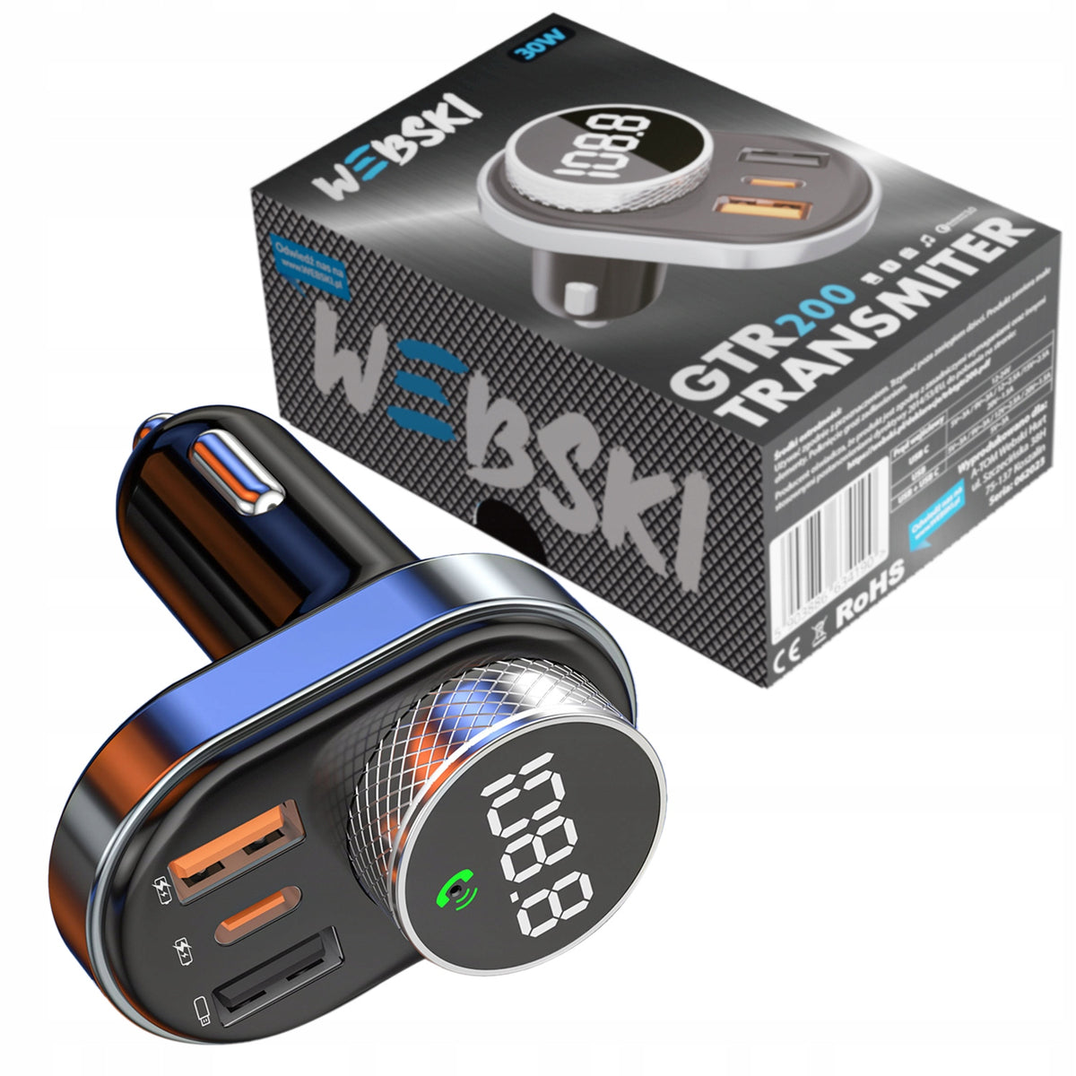 CAR TRANSMITTER FM BLUETOOTH CHARGER 30W