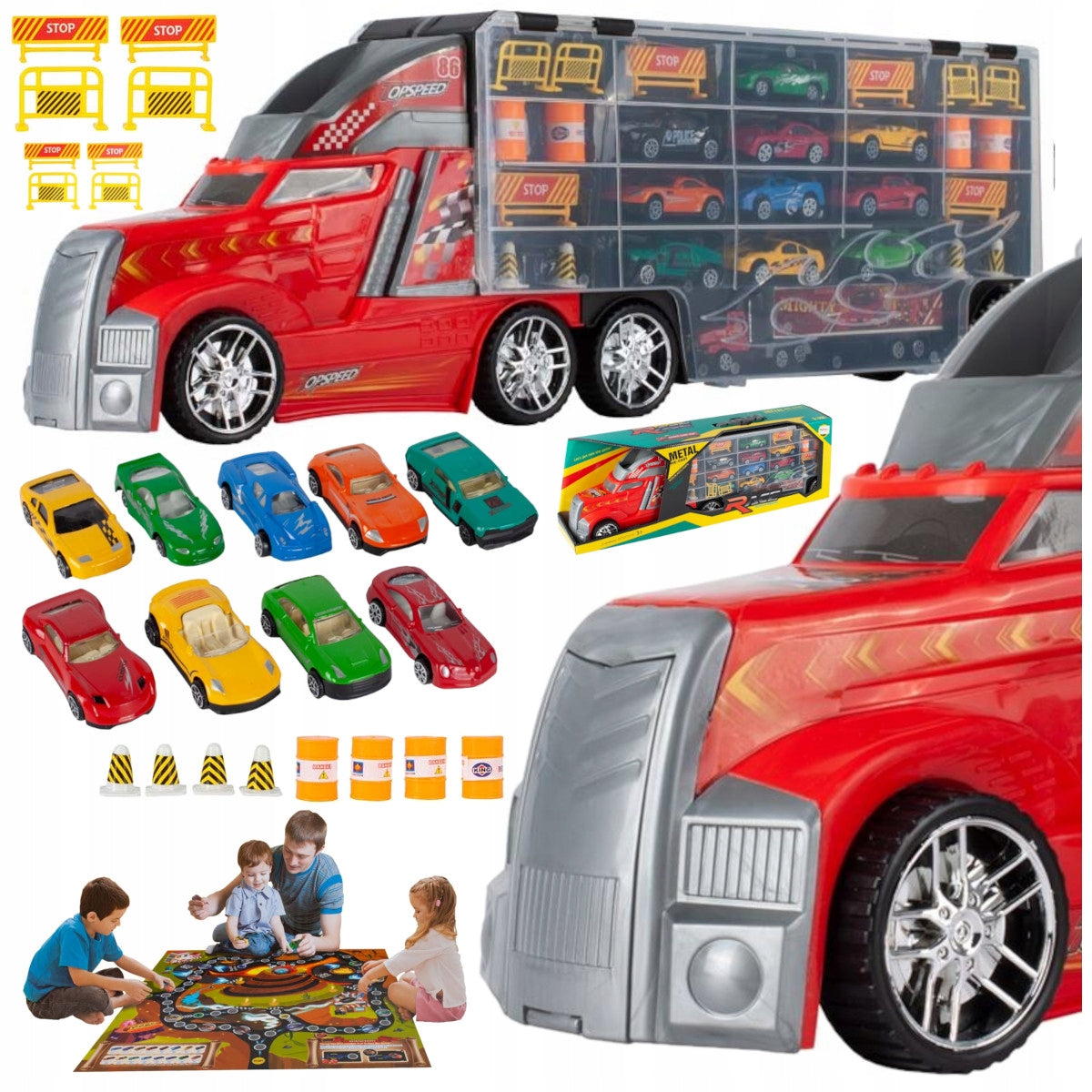 CAR TRUCK TIR 63CM TOW TRUCK RESORAKI LAUNCHER CARS + BOARD GAME Packaging status original