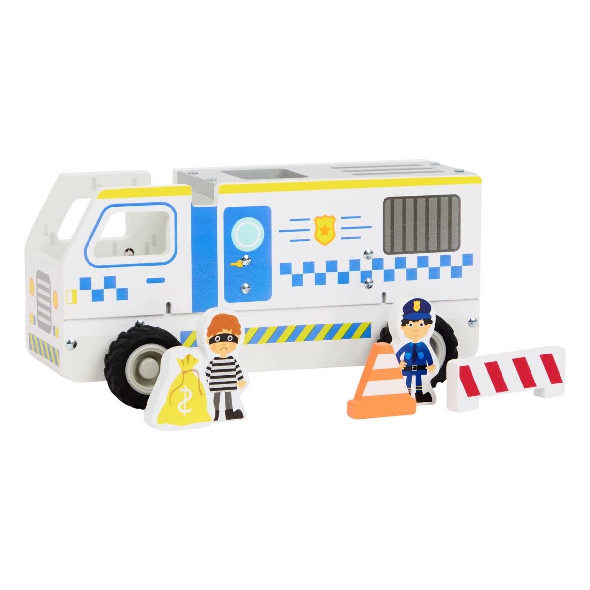 CAR WOODEN FOLDING POLICE TOY TRUCK FIGURINE SET 6 el Manufacturer code policja ciężarówka zabawkowa z akcesoriami