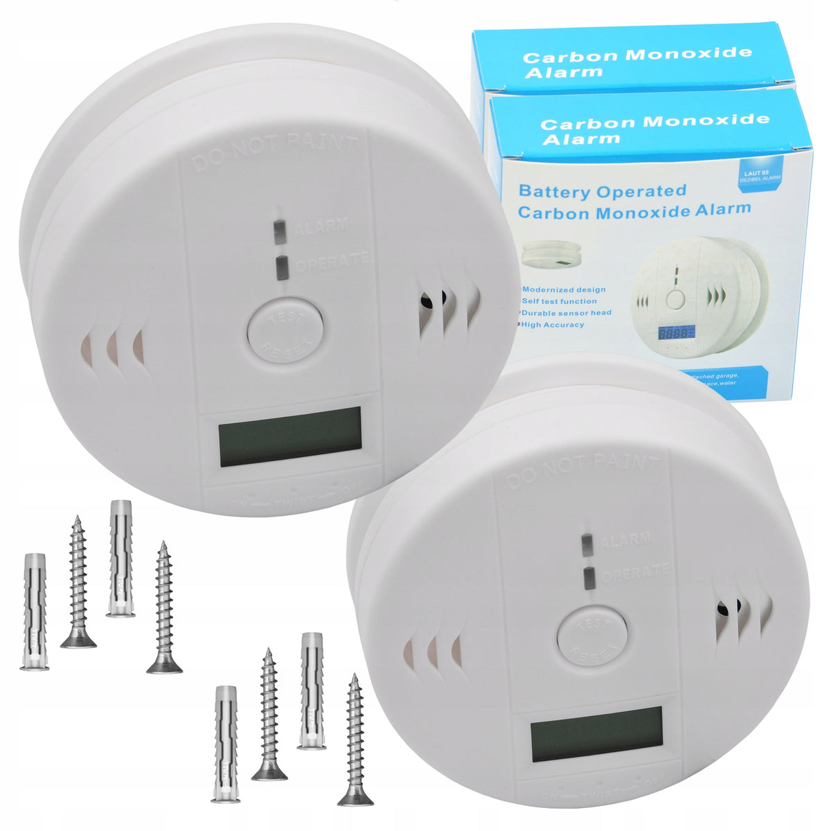 CARBON MONOXIDE SENSOR CO DETECTOR LCD ALARM SENSITIVE - 2 pcs.