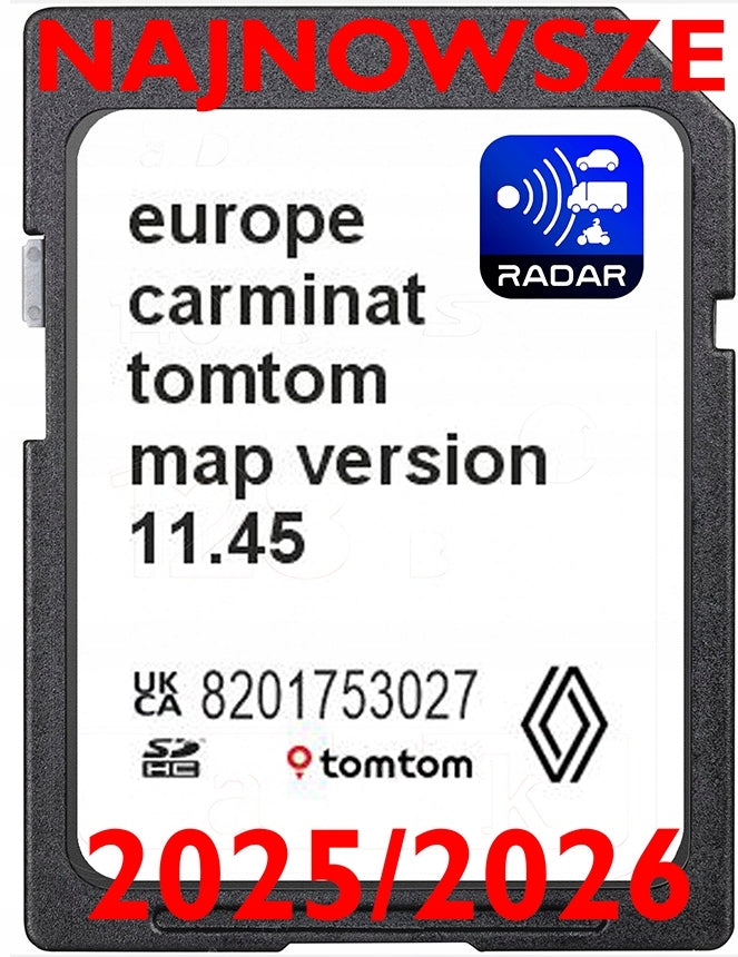 CARD MAP RENAULT CARMINAT TOMTOM 11.45 2025 EUROPE SPEED CAMERAS