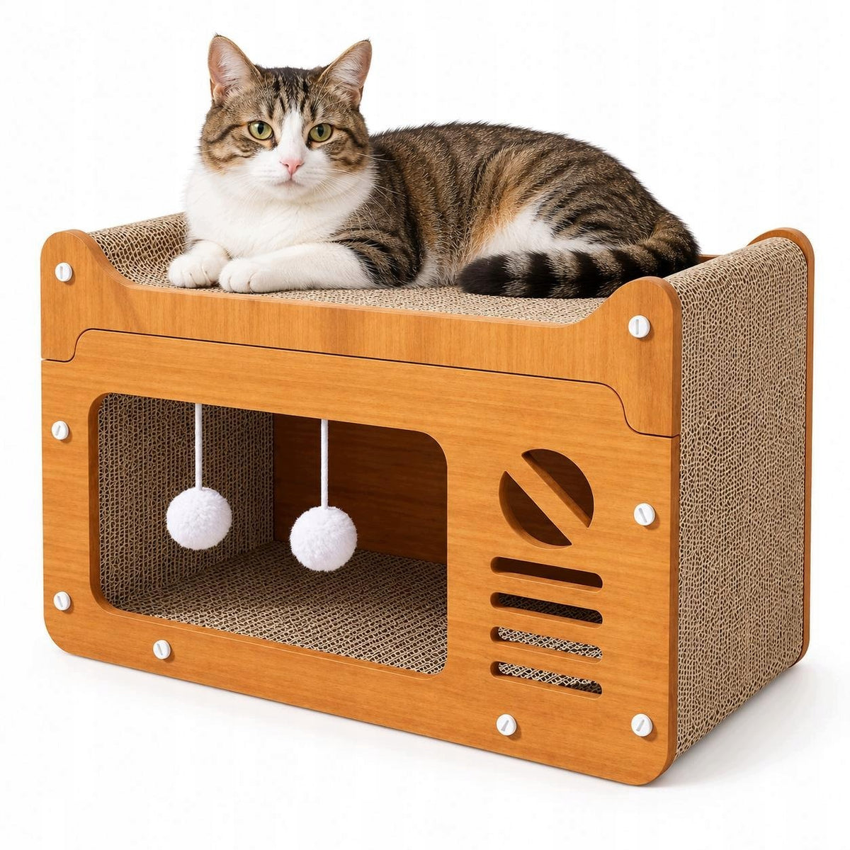 CARDBOARD SCRATCHER FOR CAT HOUSE BED 3IN1 WITH BALLS 56x28x30cm LARGE Packaging status original