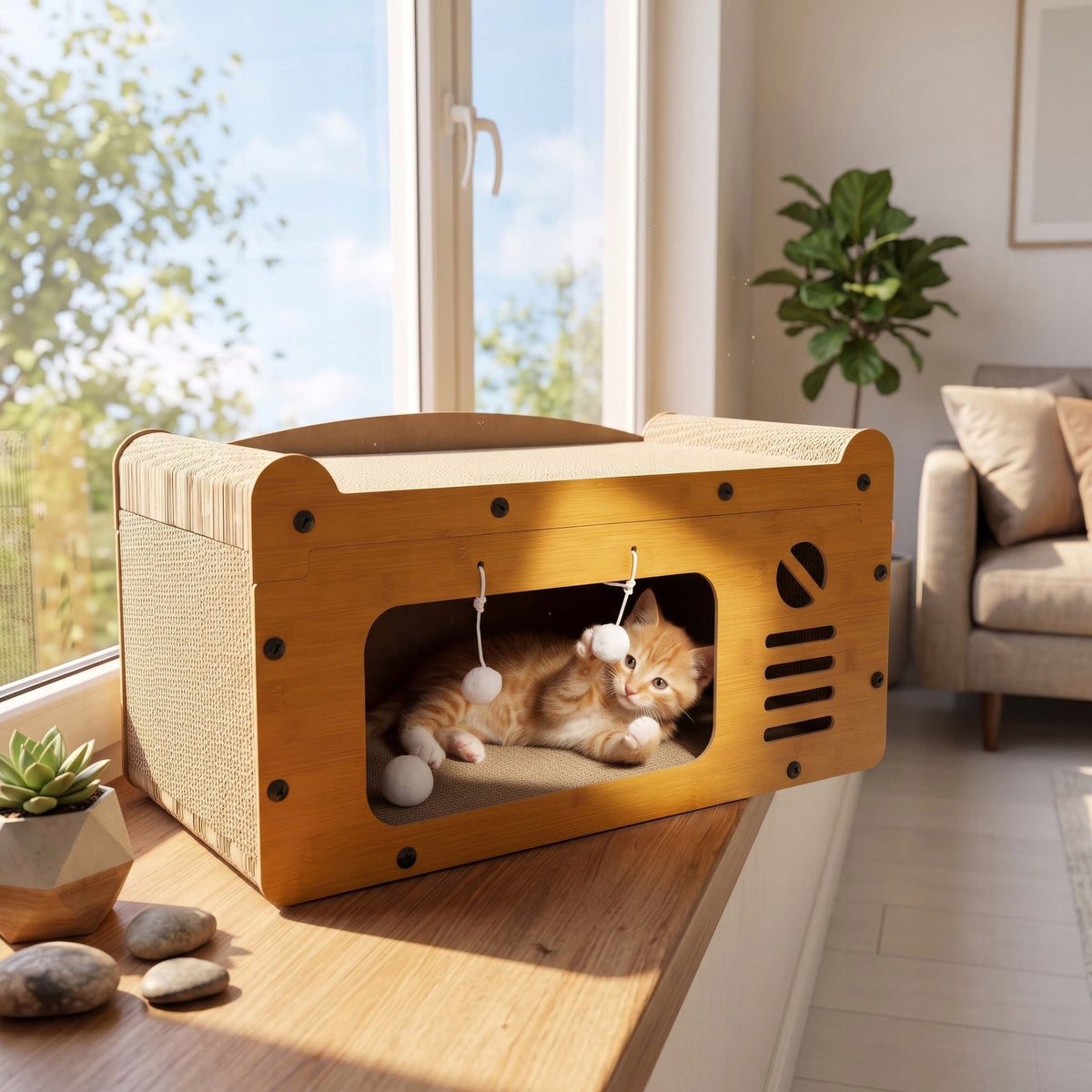 CARDBOARD SCRATCHING POST FOR CAT CARDBOARD BOOTH HOUSE TOY BOX 2 LEVELS Packaging status original