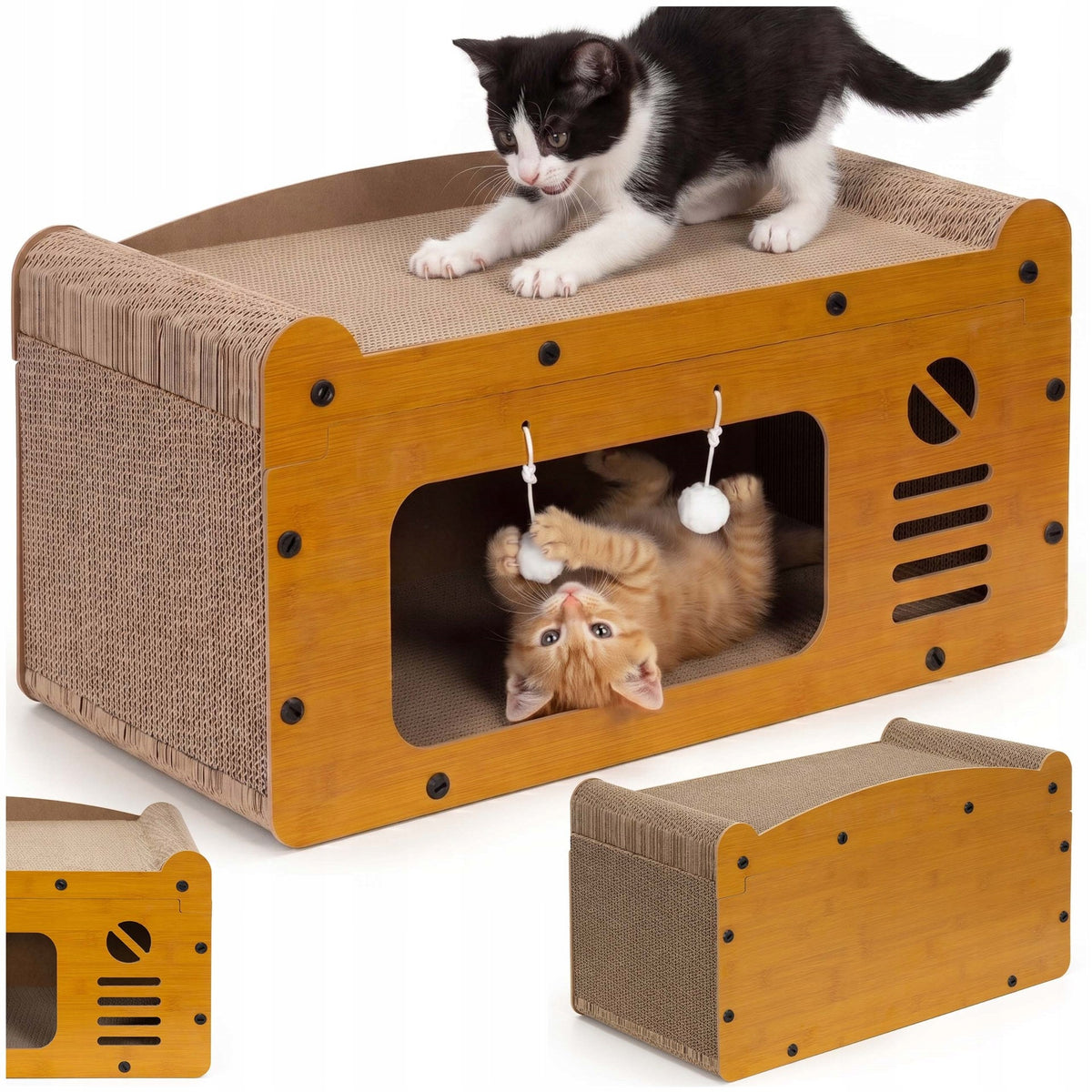 CARDBOARD SCRATCHING POST FOR CAT CARDBOARD BOOTH HOUSE TOY BOX 2 LEVELS