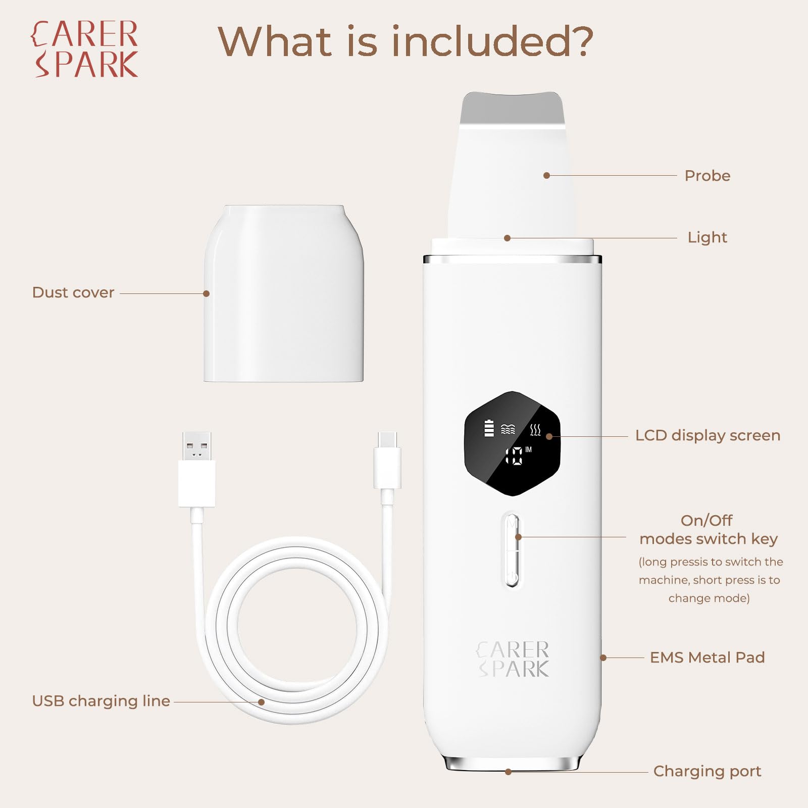 CARER SPARK Ultrasonic Facial Scrubber Ultrasonic Face Scrub Brand no brand