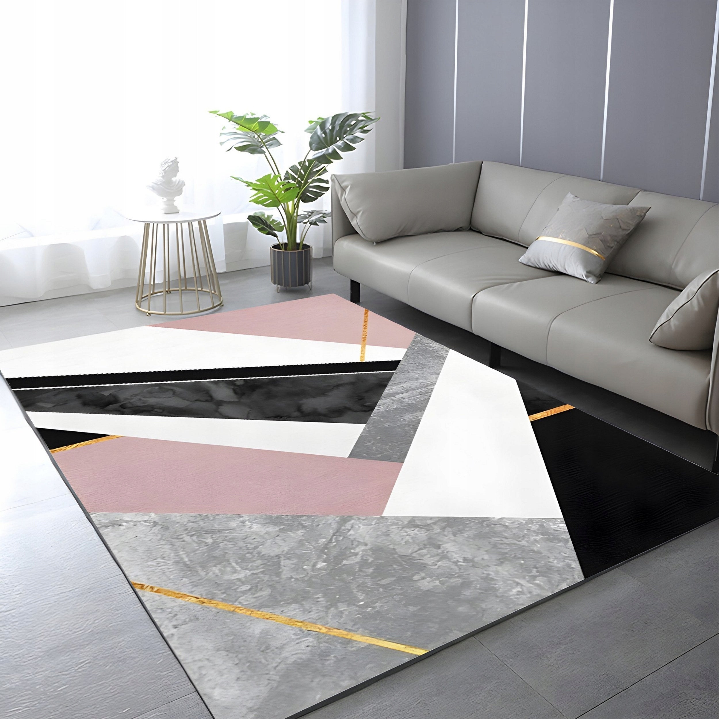 CARPET 220x160CM MODERN GEOMETRIC NON-SLIP PINK GREY TRIMMED Brand Sindbad