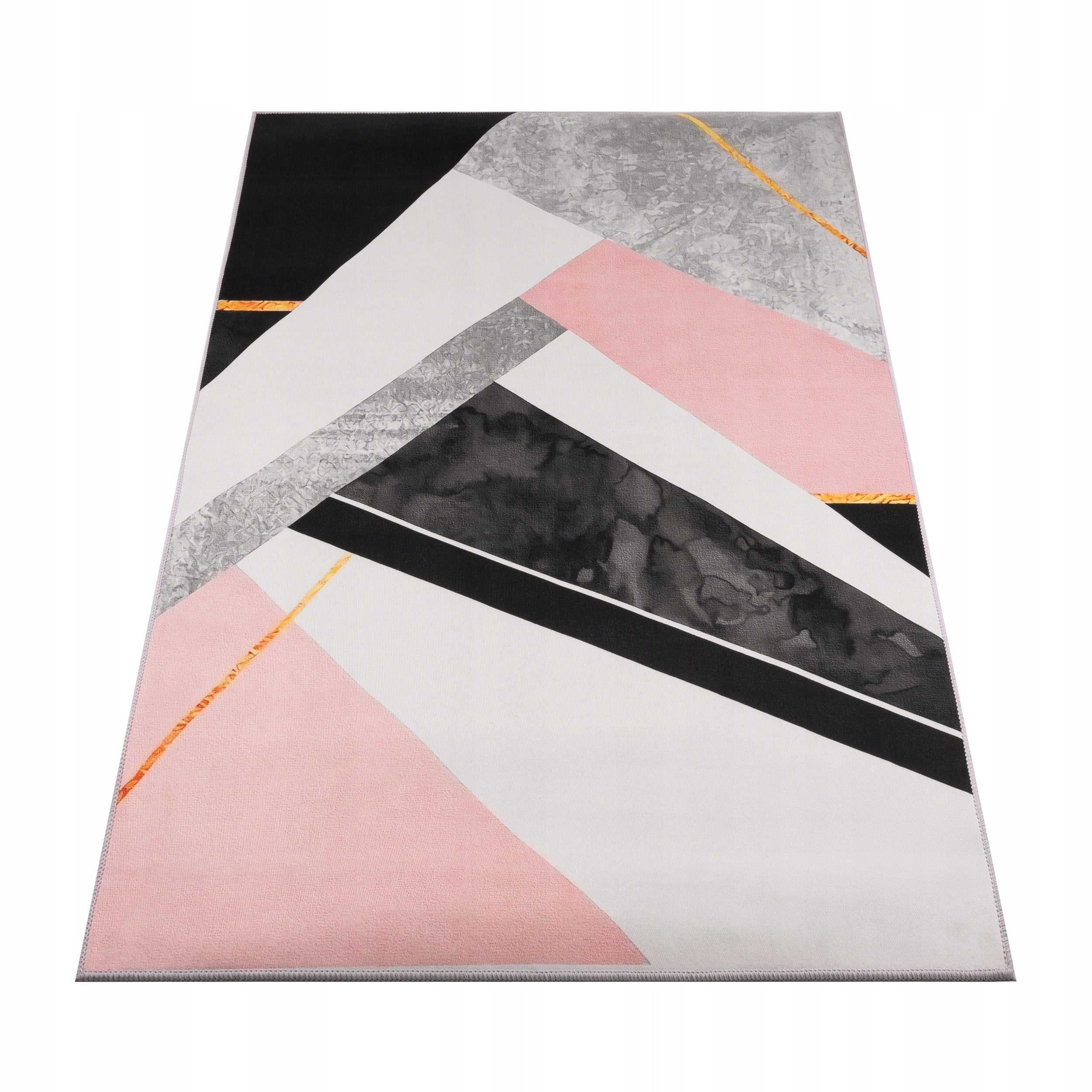 CARPET 220x160CM MODERN GEOMETRIC NON-SLIP PINK GREY TRIMMED