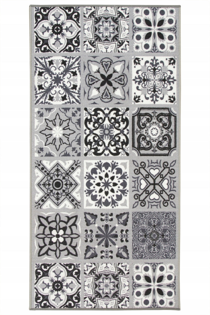 CARPET NON-SLIP PATCHWORK GREY MOSAIC TILES FOR KITCHEN 80x130 cm Brand Akcila