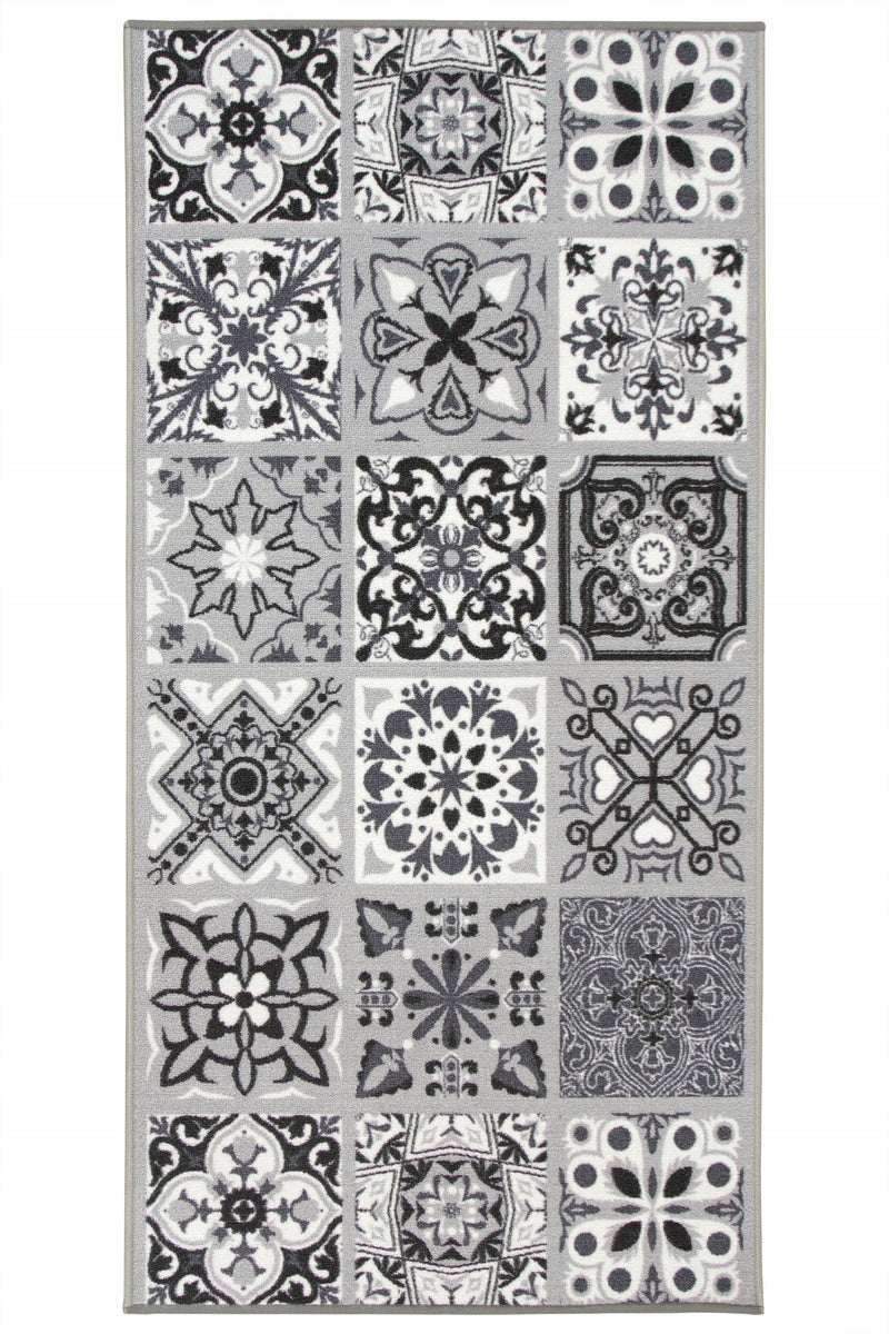 CARPET NON-SLIP PATCHWORK GREY MOSAIC TILES FOR KITCHEN 80x130 cm