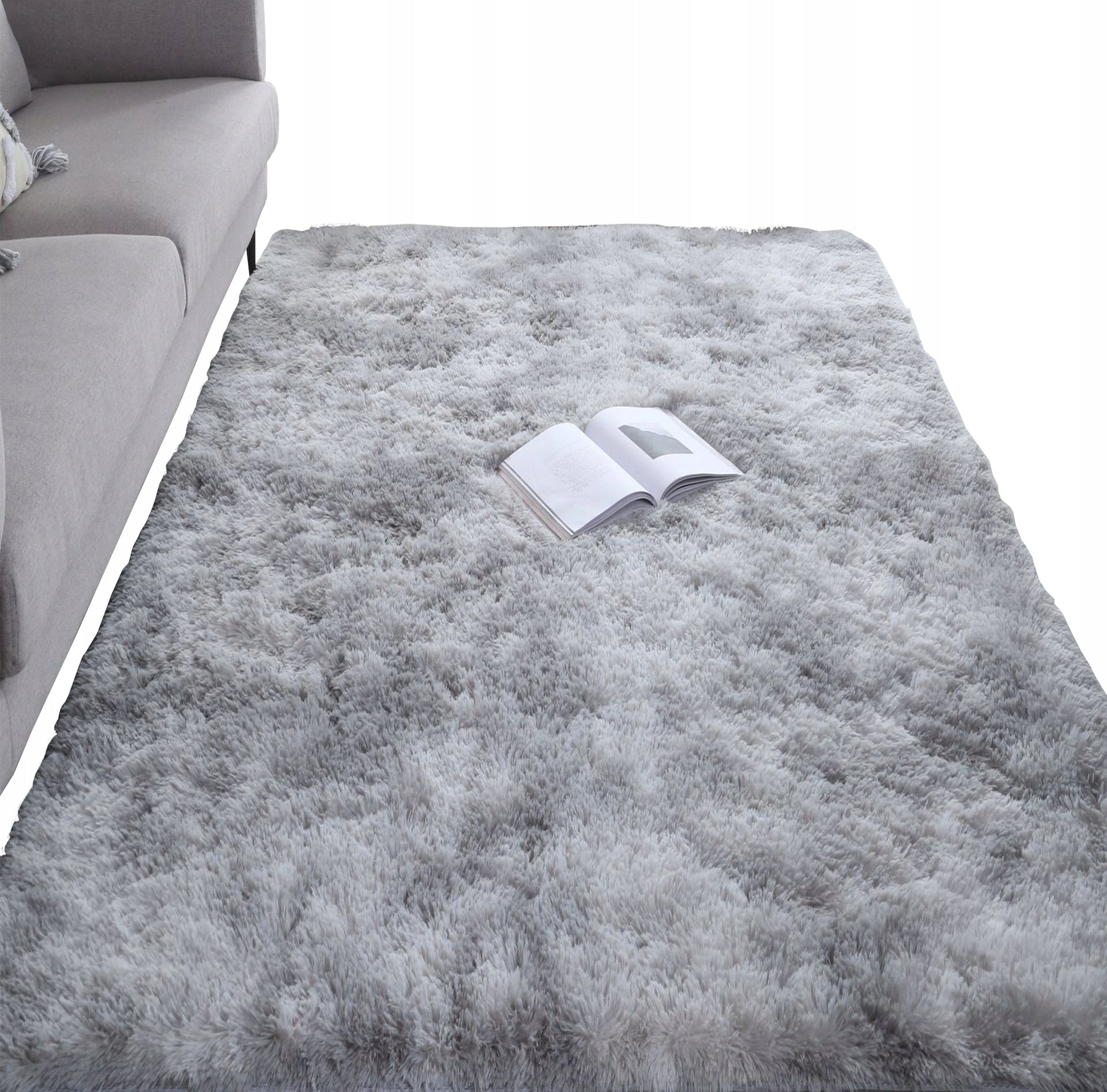 CARPET PLUSH SHAGGY LIGHT GREY SOFT FURRY ITALIAN 300x200 CM