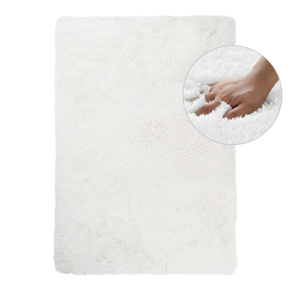 CARPET SHAGGY SOFT FOR LIVING ROOM 200X300 CM FLUFFY PLUSH WHITE TRIMMED