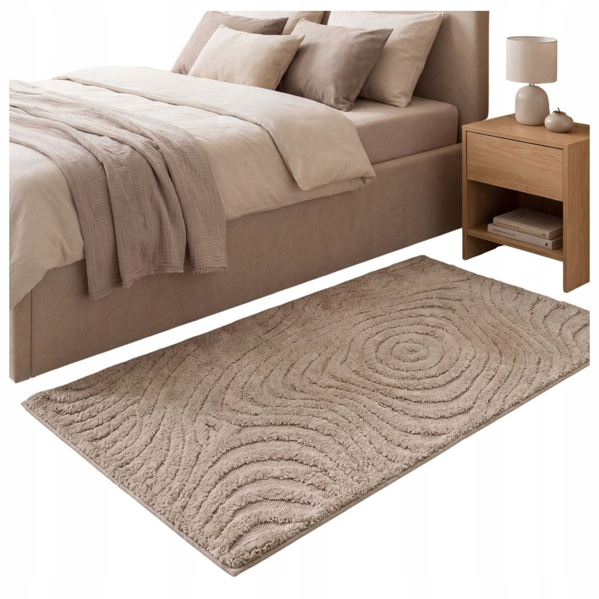 CARPET SIDEWALK BEIGE TWO-LEVEL 3D BOHO FOR BEDROOM VINTAGE 80x150CM