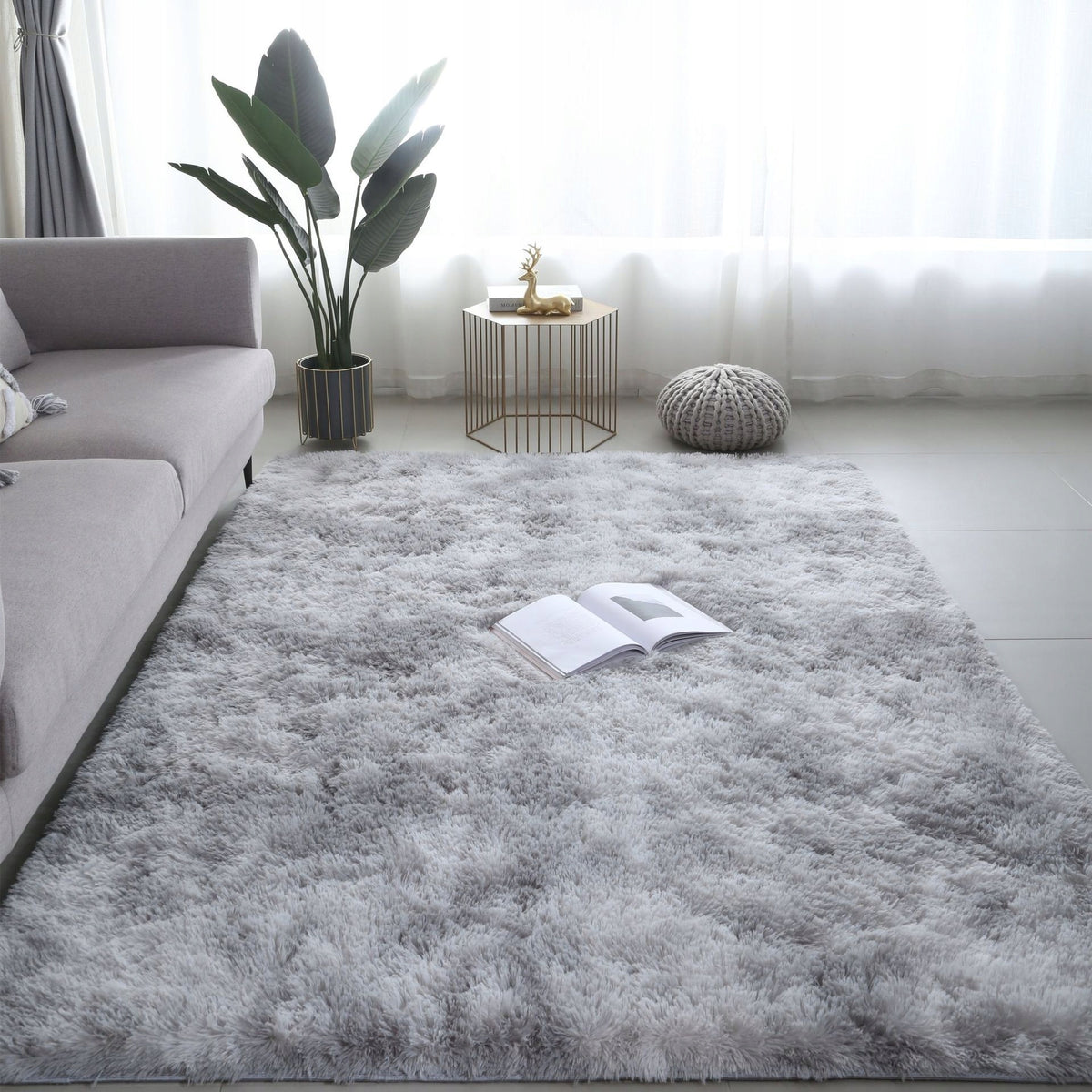 CARPET SOFT PLUSH SHAGGY 120x170cm HIGH HAIR RECTANGLE FUR GREY Brand Muvu