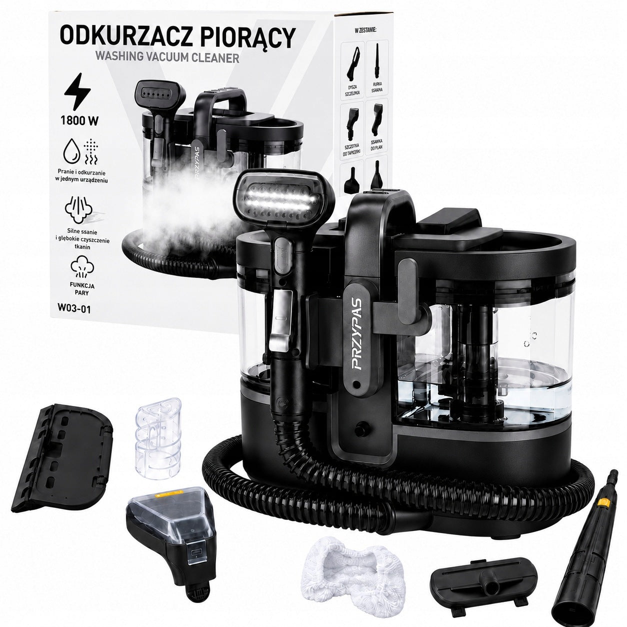 CARPET UPHOLSTERY WASHING VACUUM CLEANER STEAMER HEATING WATER STEAM 1800W 3IN1 Packaging status original