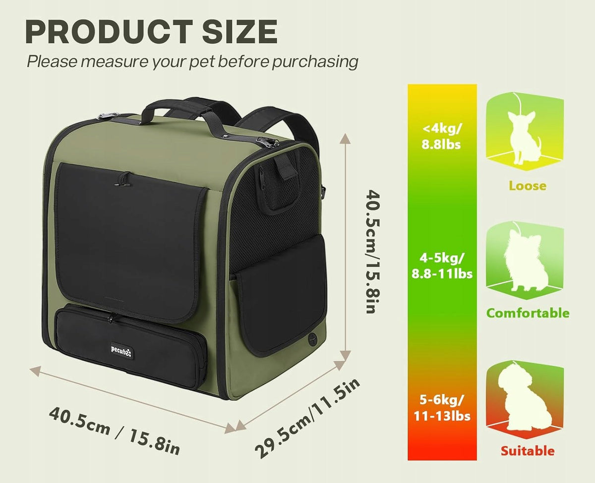 CARRIER BACKPACK PORTABLE FOR CAT DOG BREATHABLE GREEN Manufacturer code NOSIDEŁKO PLECAK PSA KOTA PRZENOŚNY ODDY