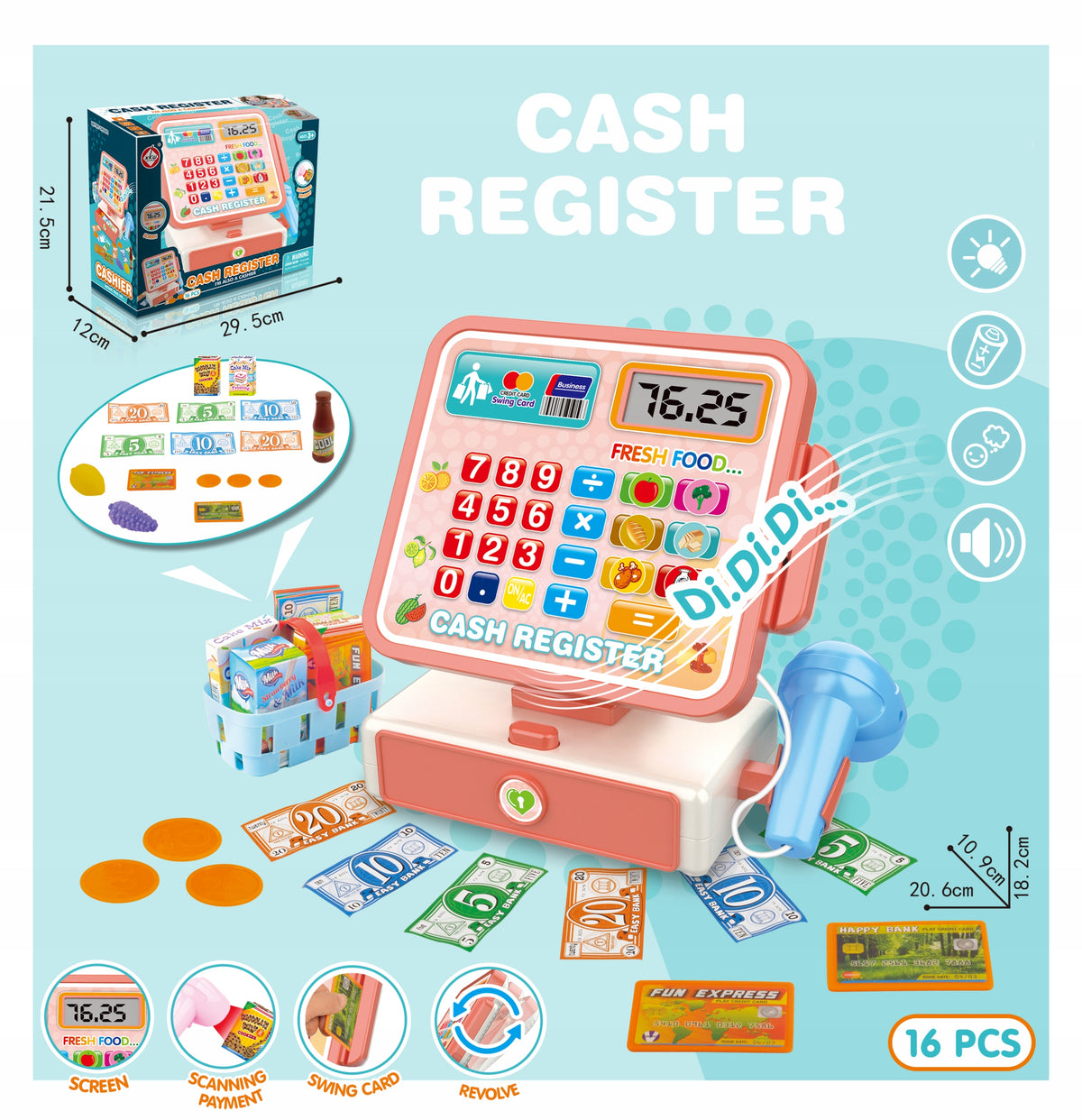 CASH REGISTER FISCAL SOUNDS OF LIGHT SCANNER CALCULATOR 16 ELEMENTS EAN (GTIN) 5905698450456