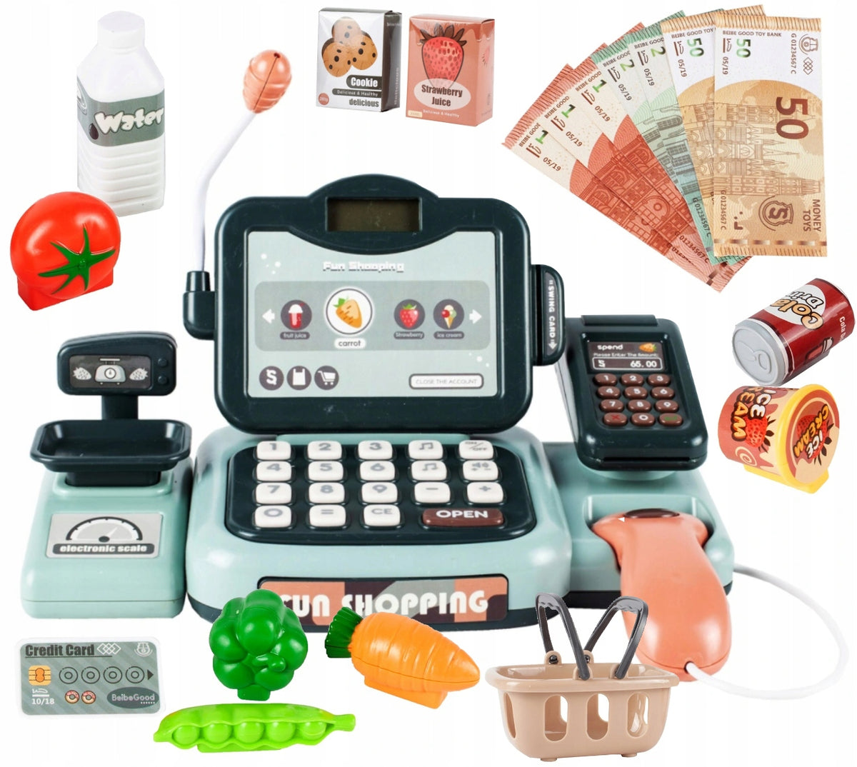 CASH REGISTER FOR CHILDREN INTERACTIVE SCALE BASKET CALCULATOR SOUND XXL Manufacturer code U285