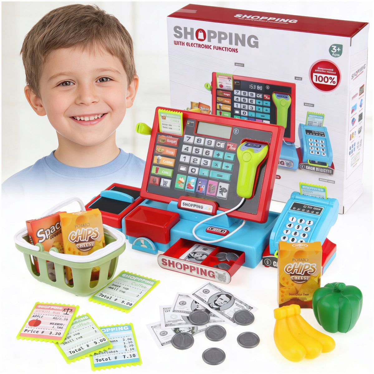 CASH REGISTER FOR CHILDREN INTERACTIVE SHOP EDUCATIONAL SCANNER BASKET
