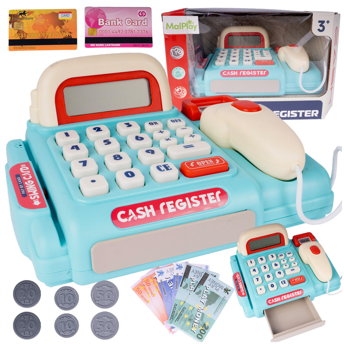 CASH REGISTER FOR CHILDREN SOUND SCANNER CALCULATOR ACCESSORIES