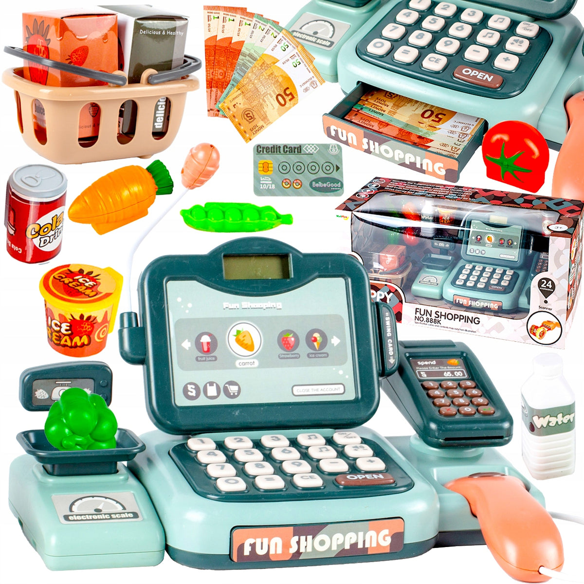 CASH REGISTER LARGE INTERACTIVE WITH DISPLAY SCANNER WEIGHT BASKET