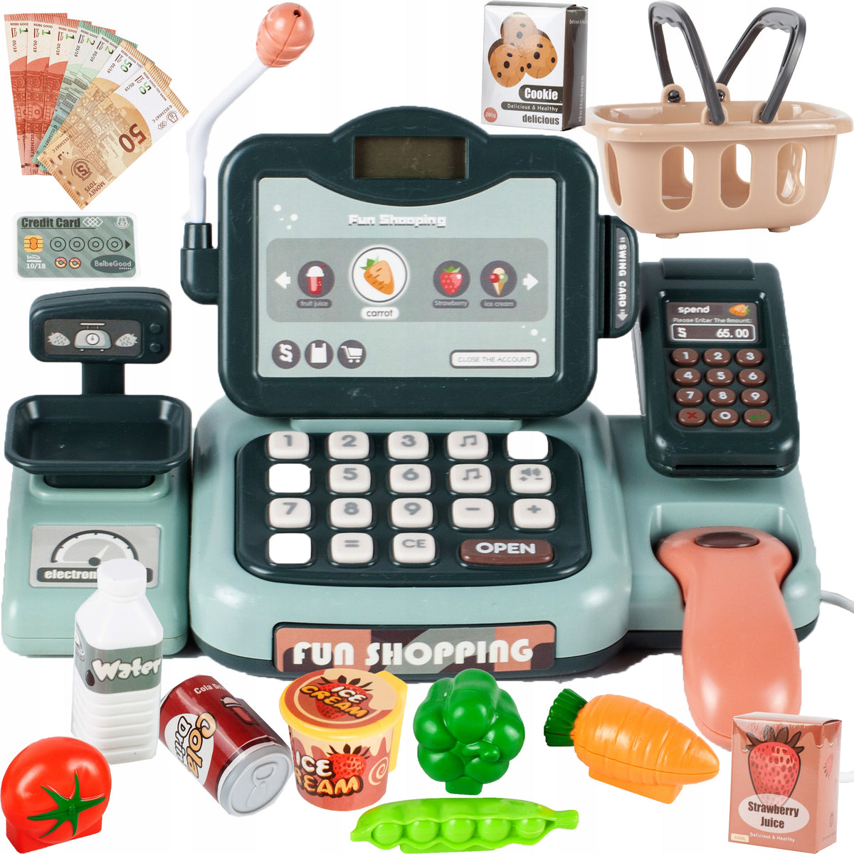 CASH REGISTER LARGE INTERACTIVE WITH DISPLAY SCANNER WEIGHT BASKET