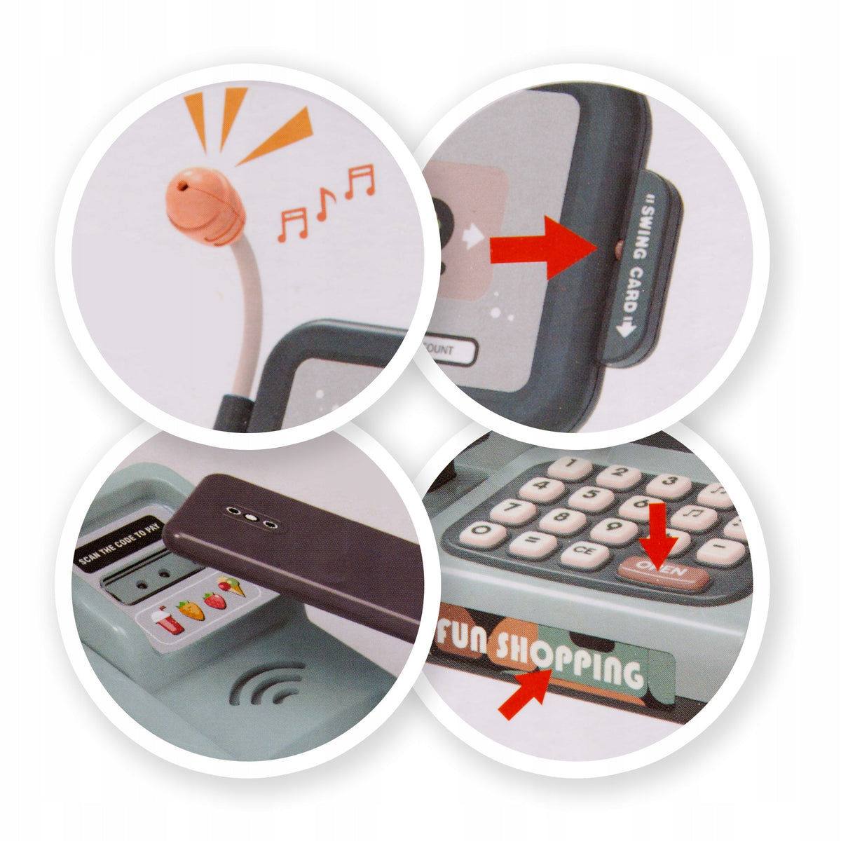 CASH REGISTER SHOP FOR CHILDREN ACCESSORIES BASKET SCALE SCANNER BANKNOTES LCD Manufacturer code KP3437