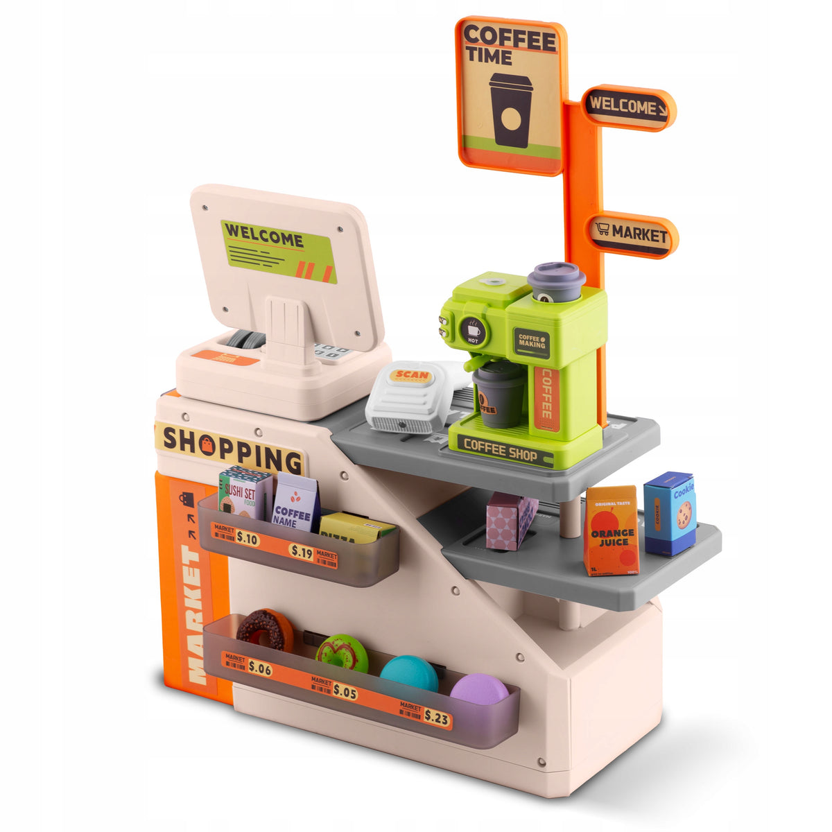 CASH REGISTER SHOP INTERACTIVE FOR CHILDREN LARGE SET SCANNER EXPRESS Series 782200