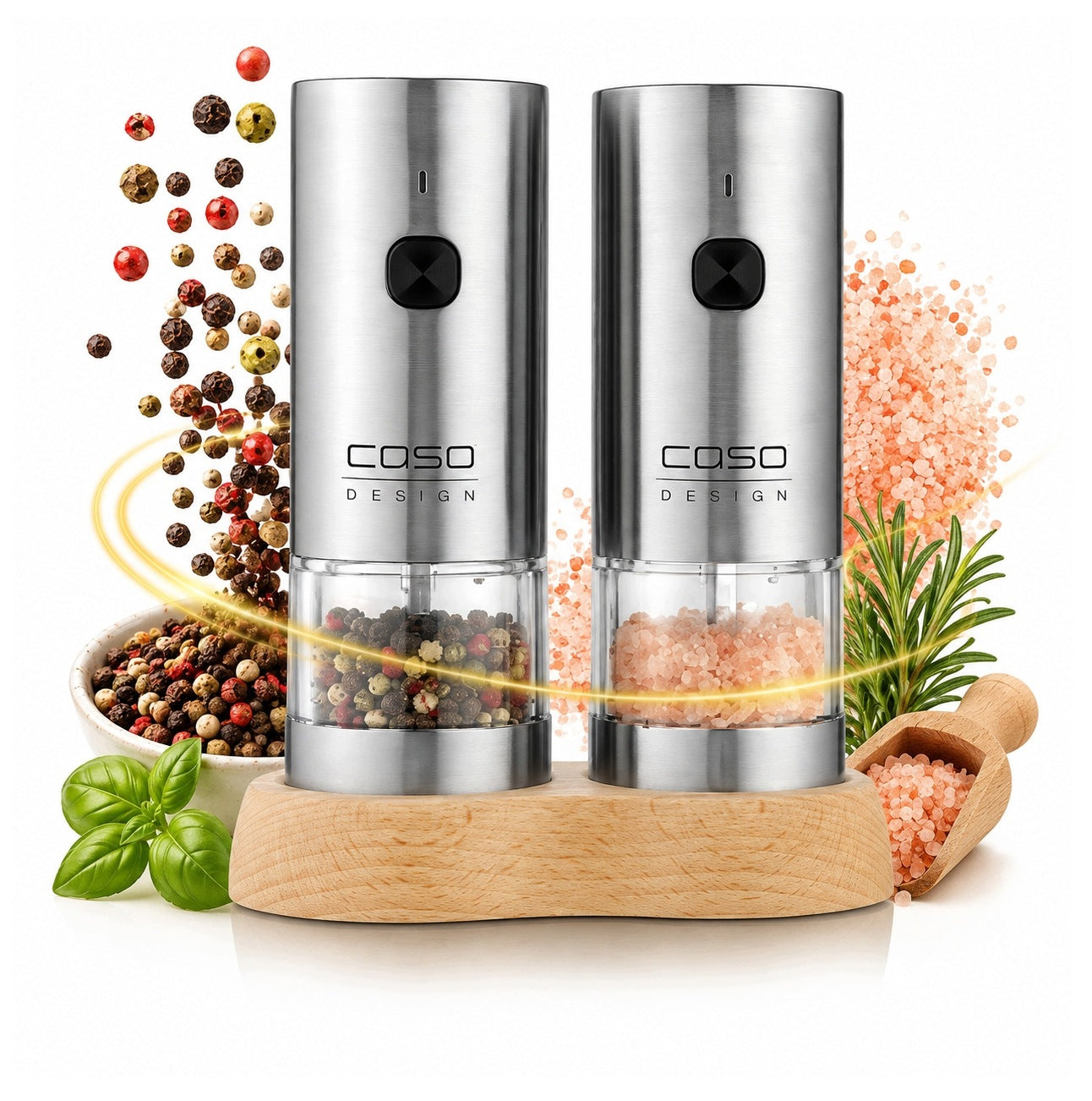 CASO SpiceDuo Electric Pepper Salt Grinders 2 Pcs USB-C LED Adjustable