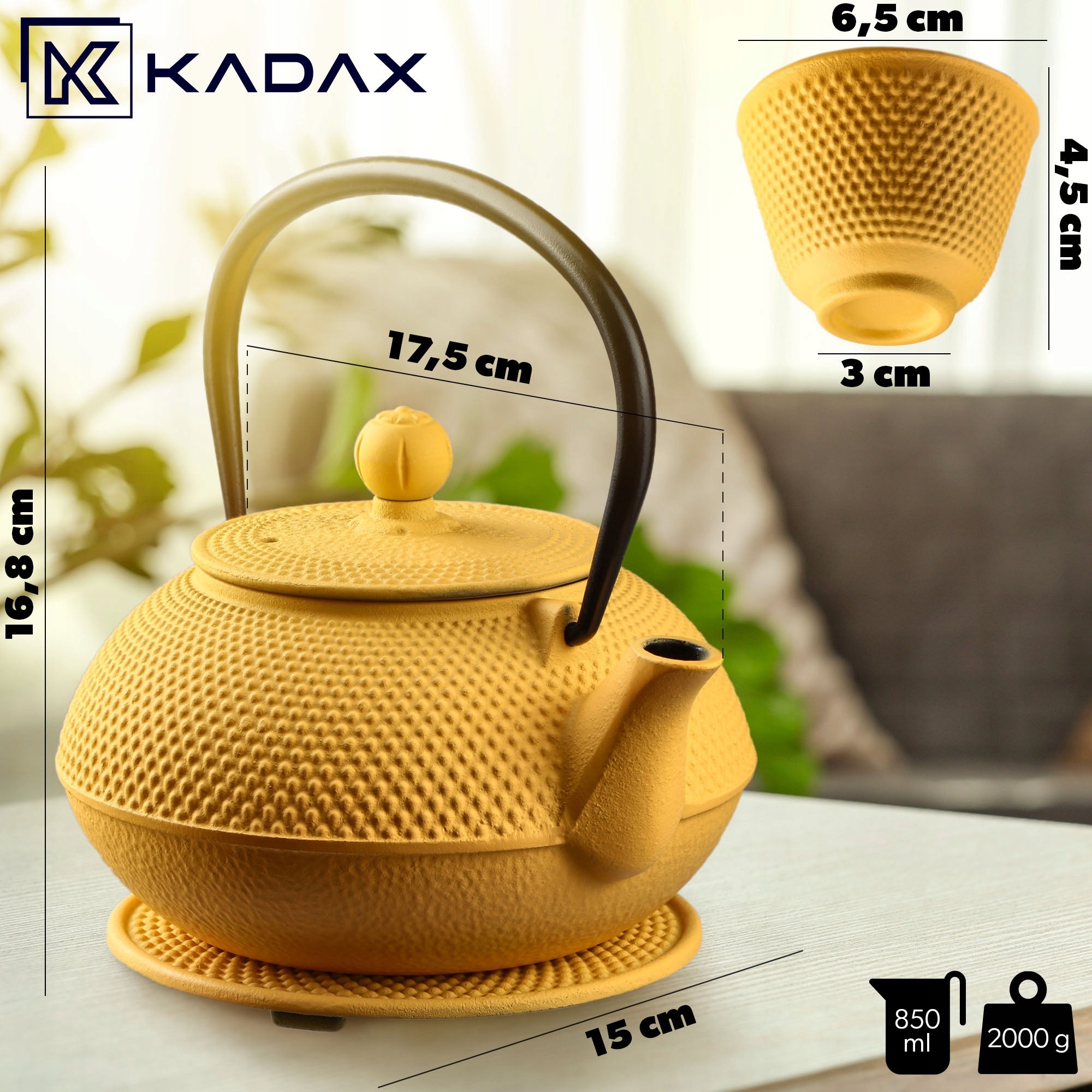 CAST IRON ENAMELLED TEA INFUSER 0,85L 2 BOWLS YELLOW TEAPOT Manufacturer code K7829