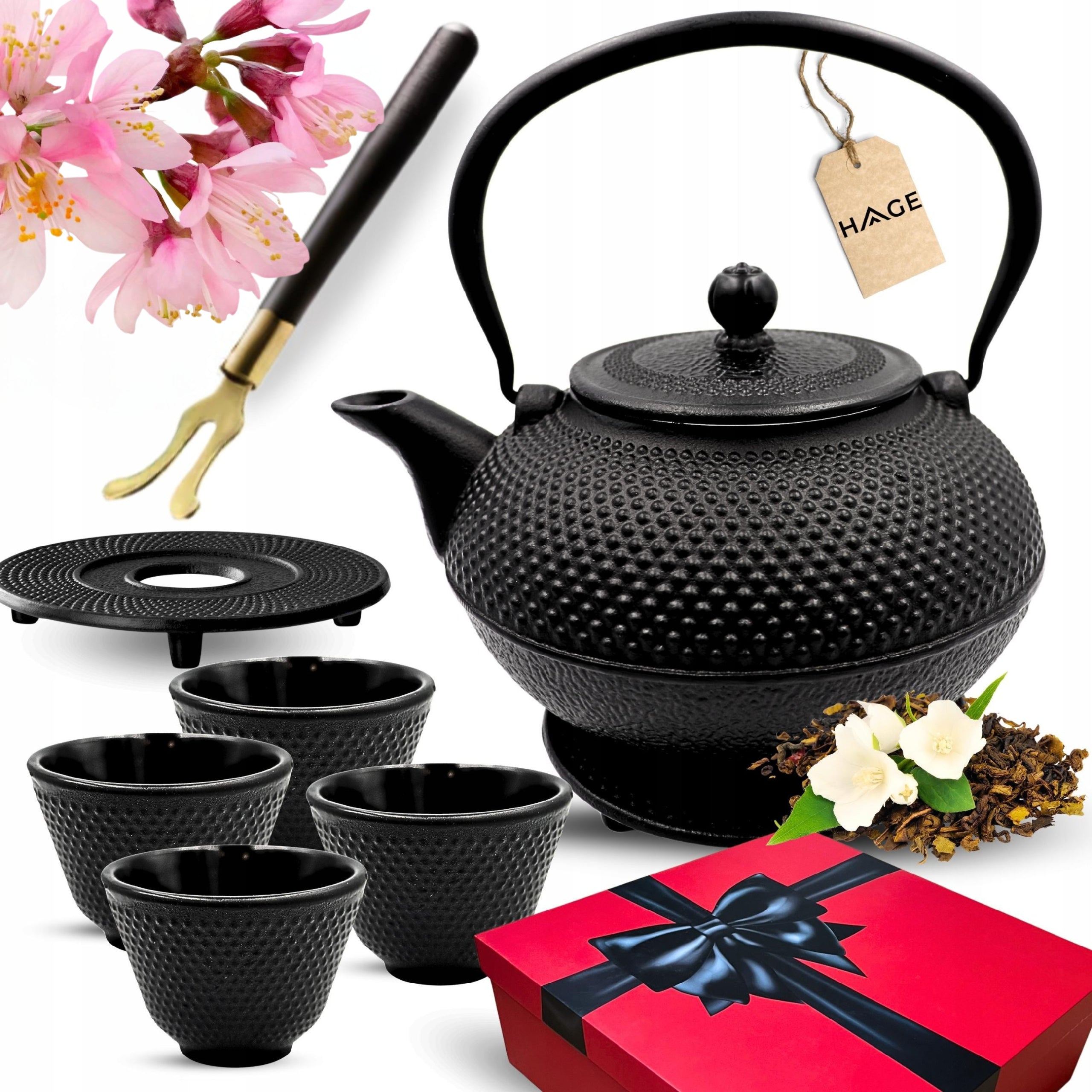 CAST IRON ENAMELLED TEA INFUSER 1,4L WITH 4 BOWLS GIFT