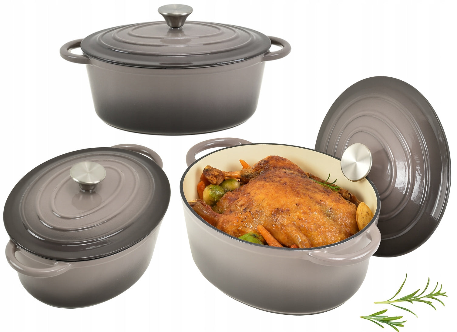 CAST IRON Enameled 6,4 L Deep Gooseberry with Lid INDUCTION GAS