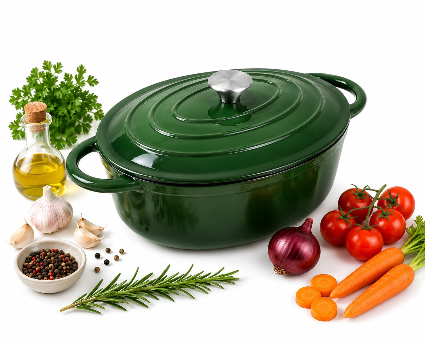 CAST IRON Enameled 6,4 L Deep Gooseberry with Lid INDUCTION GAS