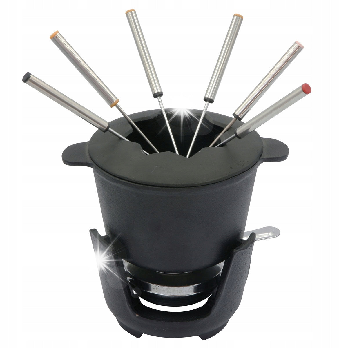 CAST IRON FONDUE SET FOR 6 PEOPLE FOR CHOCOLATE CHEESE MEAT POT KINGHOFF