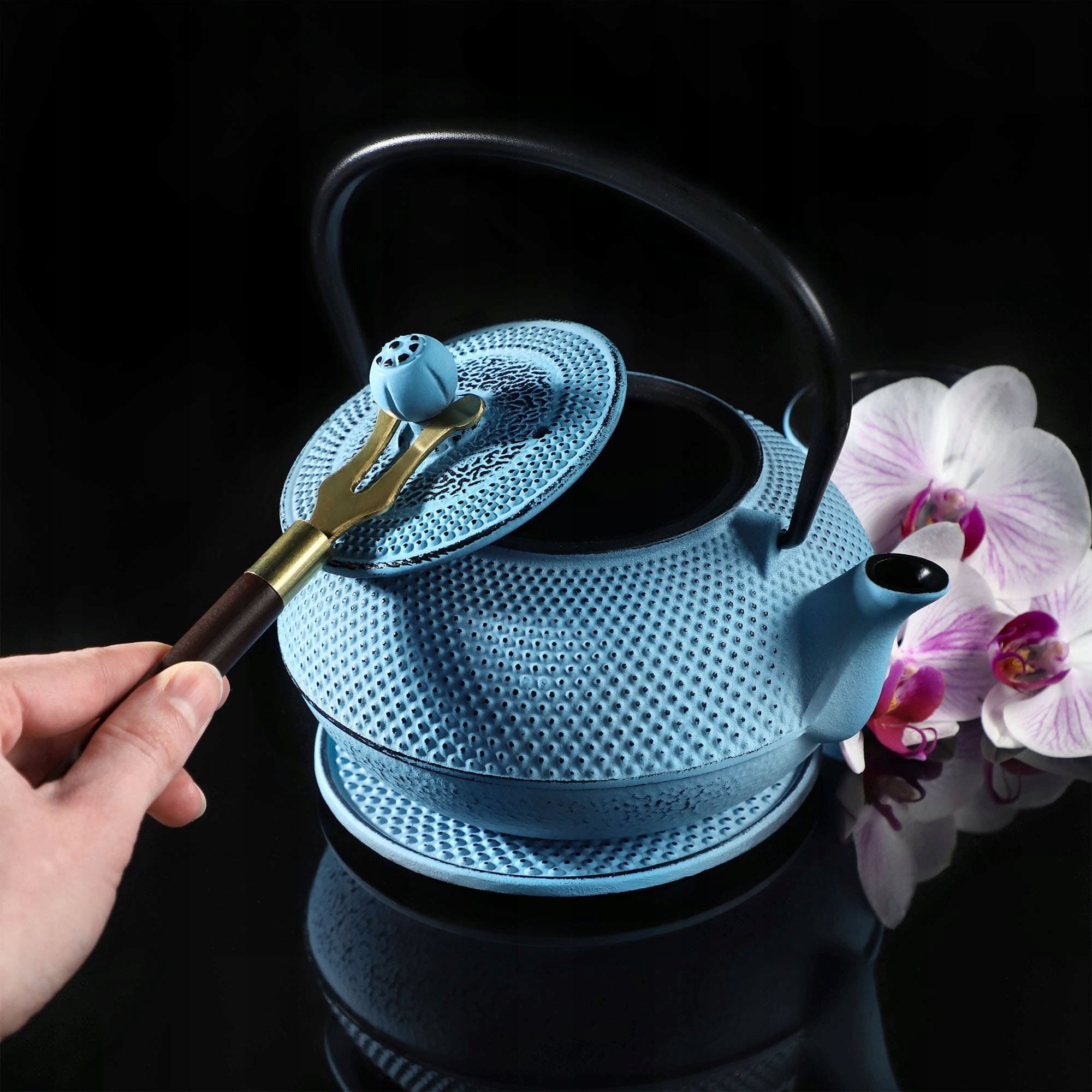 CAST IRON KETTLE ENAMELED TEA INFUSER 0,85L 2 TEAPOT BOWLS SET Packaging status original